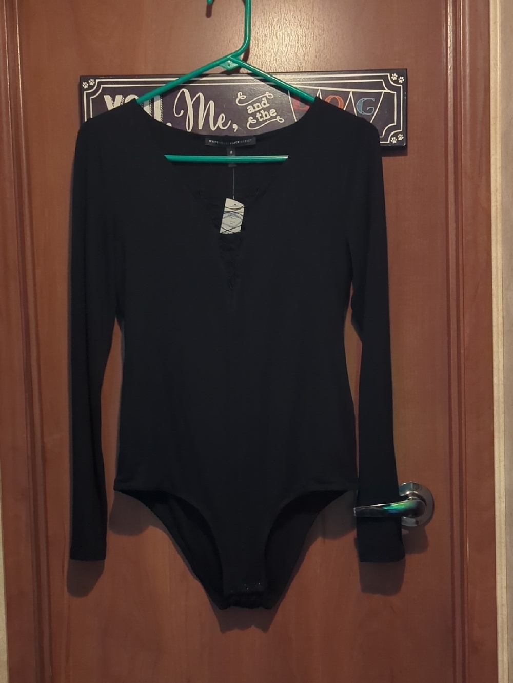 White House Black Market Black Lace-Up Long Sleeve Top